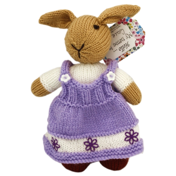 Hand Knitted Girl Rabbit wearing a Lilac Dress 