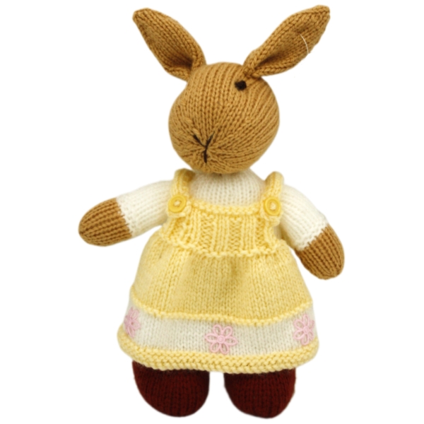 Hand Knitted Girl Rabbit wearing Yellow Dress 