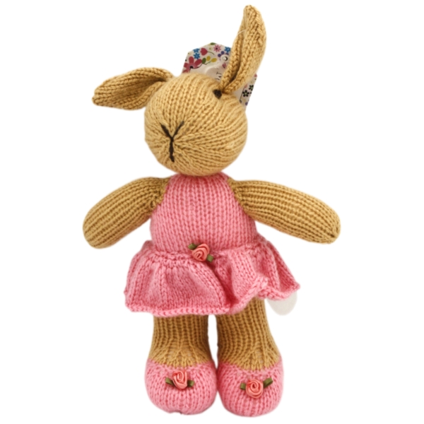 Hand Knitted Girl Rabbit wearing Pink Flower 