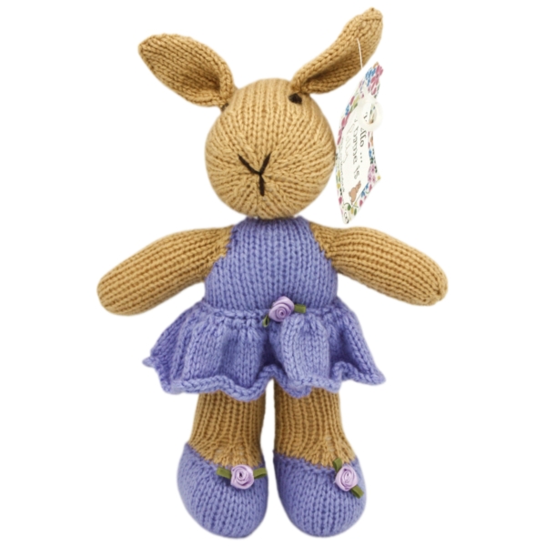 Hand Knitted Girl Rabbit wearing Lilac Flower 