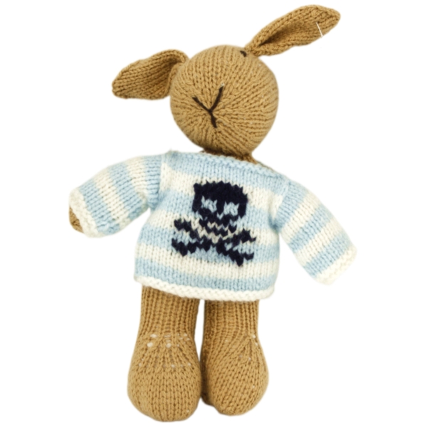 Hand Knitted Rabbit dressed with Pirate Skull