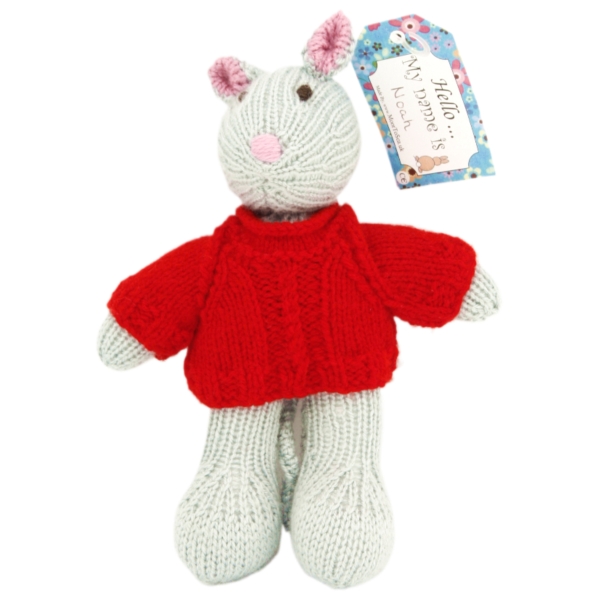 Hand Knitted Mouse, wearing a Red Aran