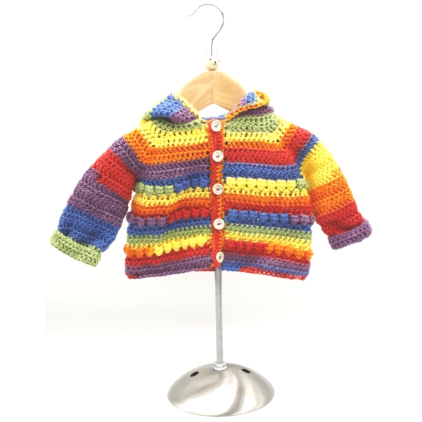 Crochet RainBow Hoodie, , Size 0-3 Months