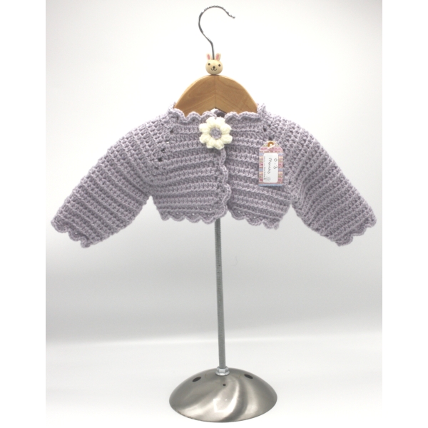 Crochet Lilac Bolero, Embellished with White Daisy, , Size 0-3 Months