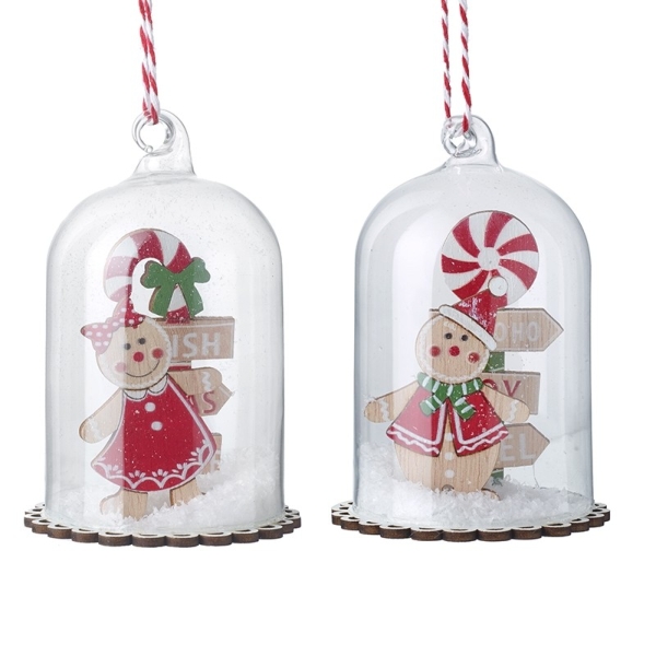 Gingerbread Couple Hanging Glass Domes