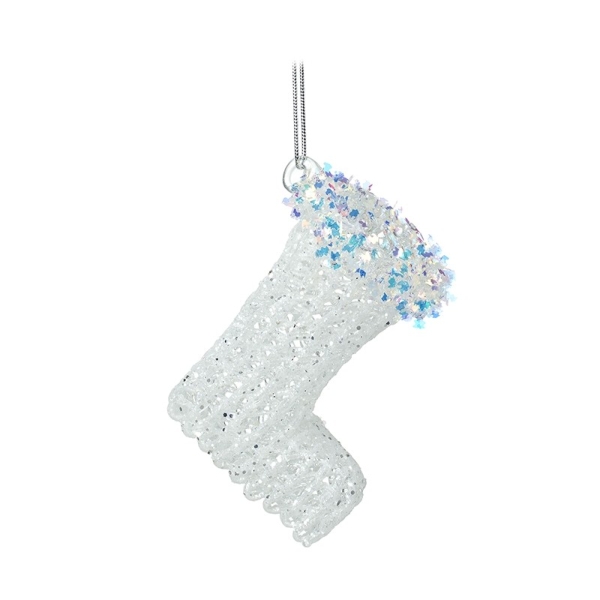 Glass Christmas Stocking with Glitter Edge