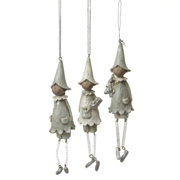 Glass Elf Silver & White Mix Hanging Decorations