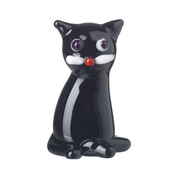 Glass Sitting Black Cat