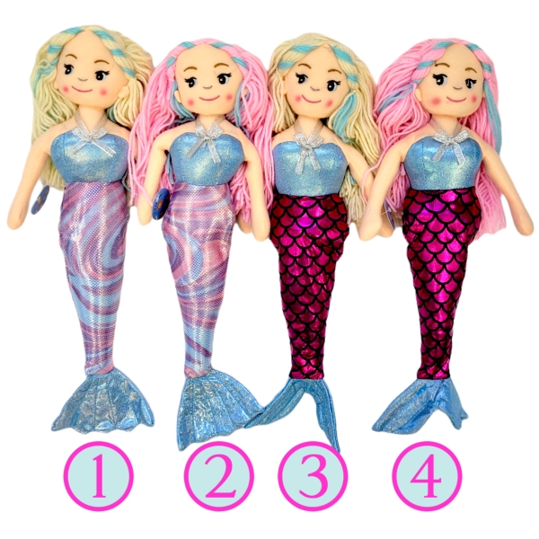 Cuddly Mermaid with Blonde Hair and Coloured Tail - 45cm