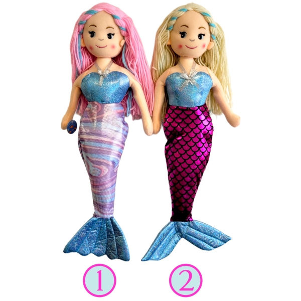 Cuddly Mermaid with Pink Hair and Coloured Tail - 60cm